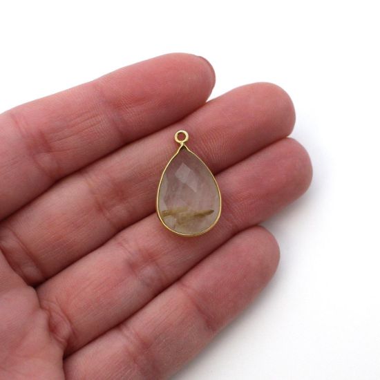 Wholesale Bezel Gemstone Pendant - Gold plated Bezel- 13x18mm Faceted Pear Shape - Gold Rutilated Quartz