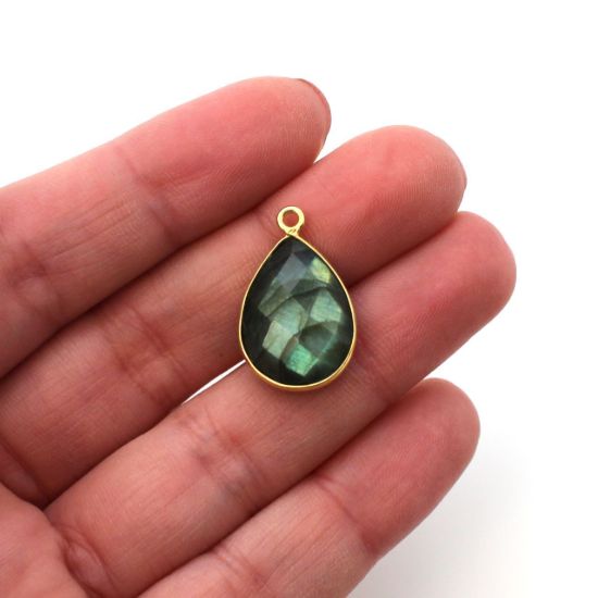 Wholesale Gold plated Sterling Silver Teardrop Bezel Labradorite Gemstone Pendant, Wholesale Gemstone Pendants for Jewelry Making
