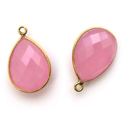Wholesale Gold plated Sterling Silver Teardrop Bezel Pink Chalcedony Gemstone Pendant, Wholesale Gemstone Pendants for Jewelry Making