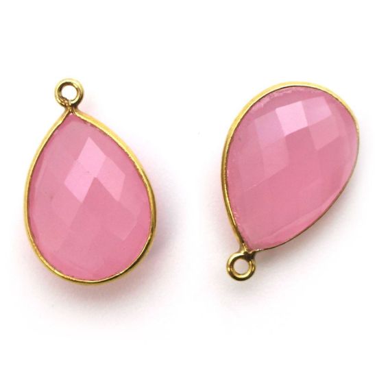 Wholesale Gold plated Sterling Silver Teardrop Bezel Pink Chalcedony Gemstone Pendant, Wholesale Gemstone Pendants for Jewelry Making