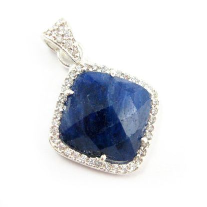 Wholesale Sterling Silver Blue Sapphire Dyed Bezel Gemstone Diamond Shape Pave Pendant, Wholesale Gemstone Pendants for Jewelry Making