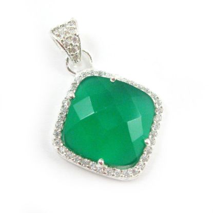 Wholesale Oxidized Sterling Silver Green Onyx Bezel Gemstone Diamond Shape Pave Pendant, Wholesale Gemstone Pendants for Jewelry Making