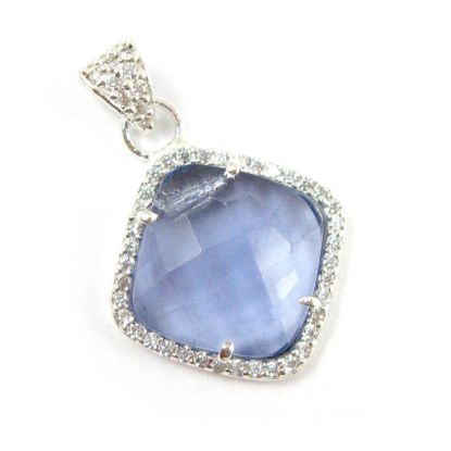 Wholesale Oxidized Sterling Silver Iolite Quartz Bezel Gemstone Diamond Shape Pave Pendant, Wholesale Gemstone Pendants for Jewelry Making