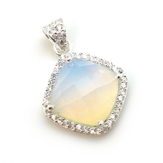 Wholesale Oxidized Sterling Silver Opalite Quartz Bezel Gemstone Diamond Shape Pave Pendant, Wholesale Gemstone Pendants for Jewelry Making