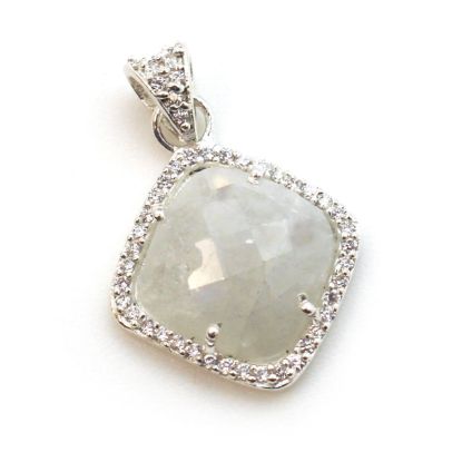 Wholesale Sterling Silver Moonstone Bezel Gemstone Diamond Shape Pave Pendant, Wholesale Gemstone Pendants for Jewelry Making
