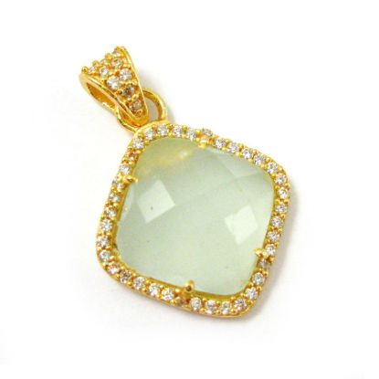 Wholesale Gold plated Sterling Silver Aqua Chalcedony Bezel Gemstone Diamond Shape Pave Pendant, Wholesale Gemstone Pendants for Jewelry Making