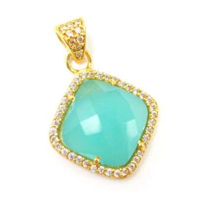 Wholesale Gold plated Sterling Silver Peru Chalcedony Bezel Gemstone Diamond Shape Pave Pendant, Wholesale Gemstone Pendants for Jewelry Making