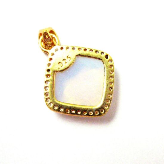 Wholesale Gold plated Sterling Silver Opalite Quartz Bezel Gemstone Diamond Shape Pave Pendant, Wholesale Gemstone Pendants for Jewelry Making