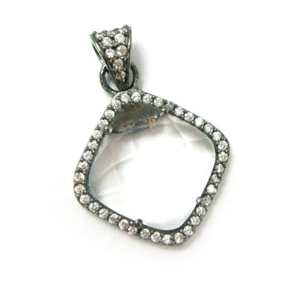 Wholesale Oxidized Sterling Silver Crystal Quartz Bezel Gemstone Diamond Shape Pave Pendant, Wholesale Gemstone Pendants for Jewelry Making