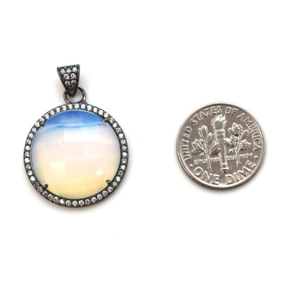 Wholesale Oxidized Sterling Silver Opalite Quartz Bezel Gemstone Round Pave Pendant, Wholesale Gemstone Pendants for Jewelry Making