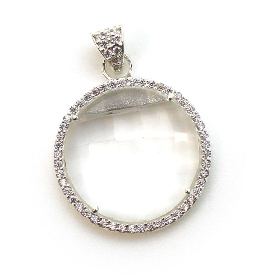 Wholesale Sterling Silver Crystal Quartz Bezel Gemstone Round Pave Pendant, Wholesale Gemstone Pendants for Jewelry Making