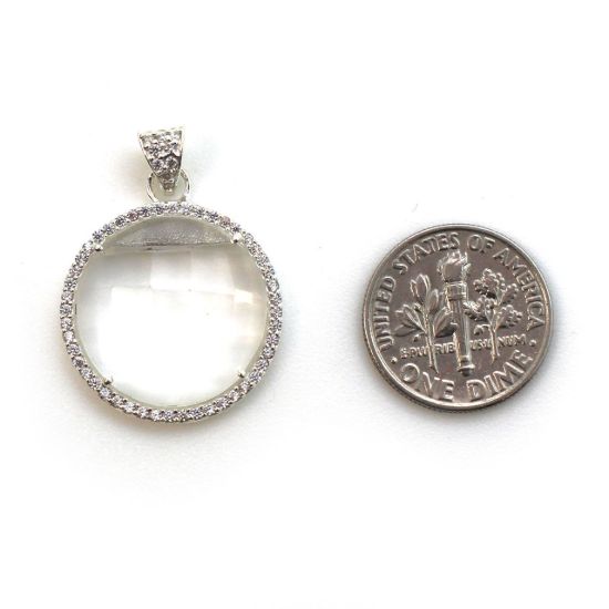 Wholesale Sterling Silver Crystal Quartz Bezel Gemstone Round Pave Pendant, Wholesale Gemstone Pendants for Jewelry Making