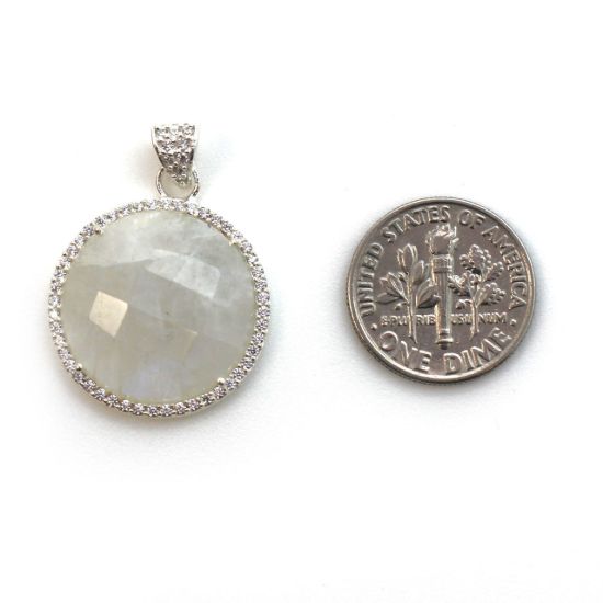 Wholesale Sterling Silver Moonstone Bezel Gemstone Round Pave Pendant, Wholesale Gemstone Pendants for Jewelry Making