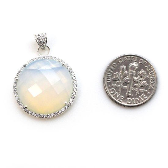 Wholesale Sterling Silver Opalite Quartz Bezel Gemstone Round Pave Pendant, Wholesale Gemstone Pendants for Jewelry Making