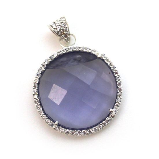 Wholesale Sterling Silver Iolite Quartz Bezel Gemstone Round Pave Pendant, Wholesale Gemstone Pendants for Jewelry Making