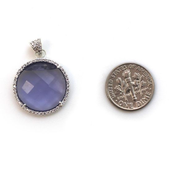 Wholesale Sterling Silver Iolite Quartz Bezel Gemstone Round Pave Pendant, Wholesale Gemstone Pendants for Jewelry Making