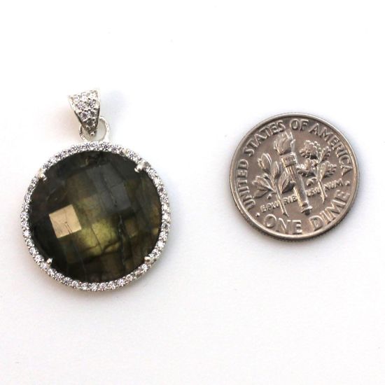 Wholesale Sterling Silver Labradorite Bezel Gemstone Round Pave Pendant, Wholesale Gemstone Pendants for Jewelry Making