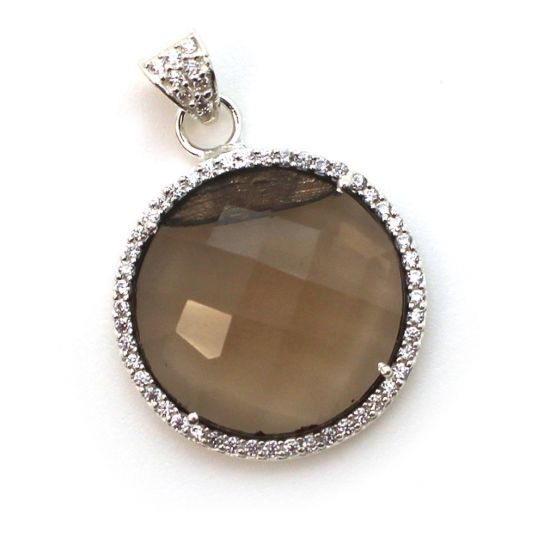 Wholesale Sterling Silver Smokey Quartz Bezel Gemstone Round Pave Pendant, Wholesale Gemstone Pendants for Jewelry Making