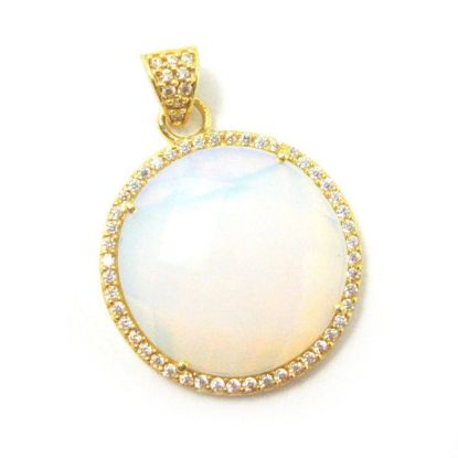 Wholesale Gold plated Sterling Silver Opalite Quartz Bezel Gemstone Round Pave Pendant, Wholesale Gemstone Pendants for Jewelry Making