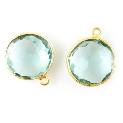 Wholesale Gold plated Sterling Silver Round Bezel Aqua Quartz Gemstone Pendant, Wholesale Gemstone Pendants for Jewelry Making