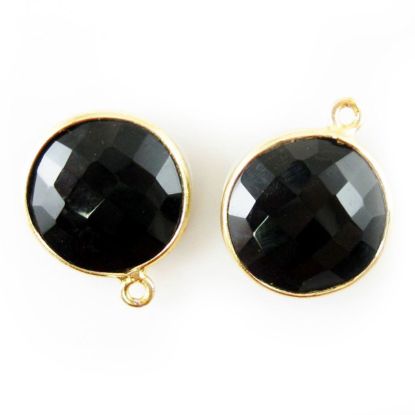 Wholesale Gold plated Sterling Silver Round Bezel Black Onyx Gemstone Pendant, Wholesale Gemstone Pendants for Jewelry Making