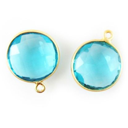 Wholesale Gold plated Sterling Silver Round Bezel Blue Quartz Gemstone Pendant, Wholesale Gemstone Pendants for Jewelry Making