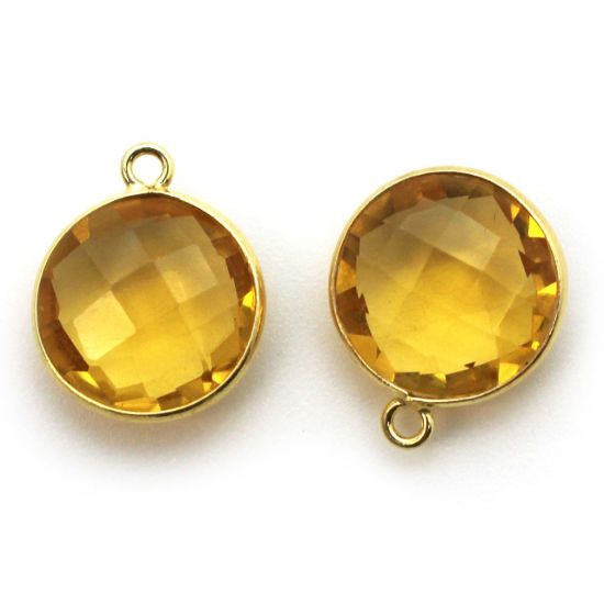 Wholesale Gold plated Sterling Silver Round Bezel Citrine Quartz Gemstone Pendant, Wholesale Gemstone Pendants for Jewelry Making
