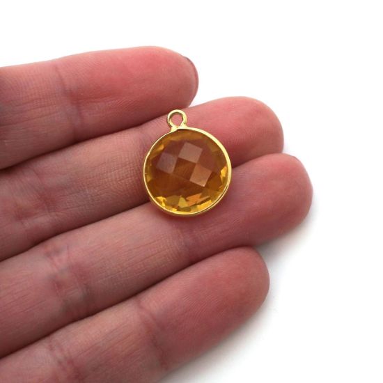 Wholesale Gold plated Sterling Silver Round Bezel Citrine Quartz Gemstone Pendant, Wholesale Gemstone Pendants for Jewelry Making