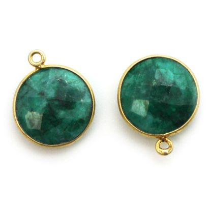 Wholesale Gold plated Sterling Silver Round Bezel Dyed Emerald Gemstone Pendant, Wholesale Gemstone Pendants for Jewelry Making