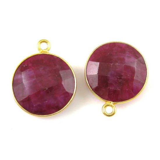 Wholesale Gold plated Sterling Silver Round Bezel Dyed Ruby Gemstone Pendant, Wholesale Gemstone Pendants for Jewelry Making