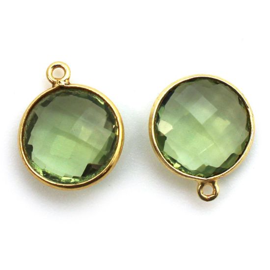 Wholesale Gold plated Sterling Silver Round Bezel Green Amethyst Quartz Gemstone Pendant, Wholesale Gemstone Pendants for Jewelry Making