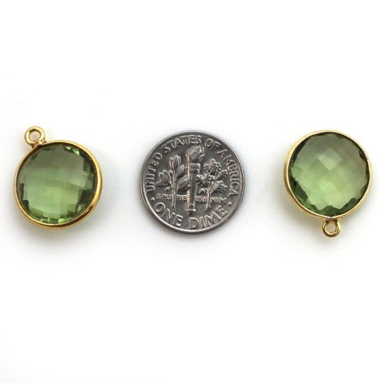 Wholesale Gold plated Sterling Silver Round Bezel Green Amethyst Quartz Gemstone Pendant, Wholesale Gemstone Pendants for Jewelry Making