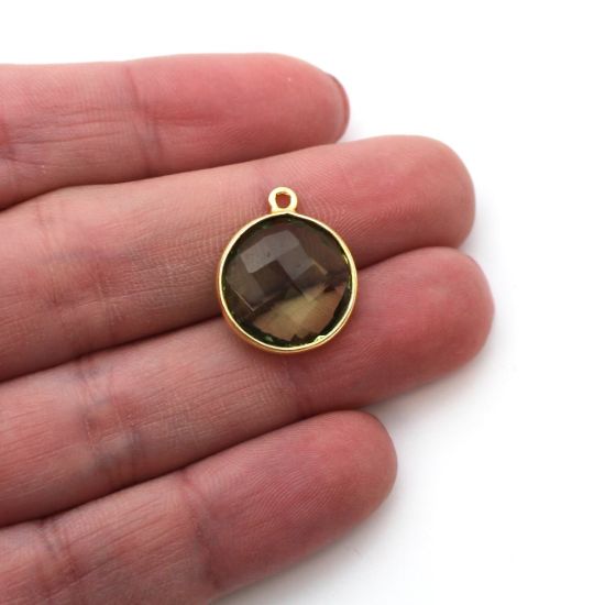 Wholesale Gold plated Sterling Silver Round Bezel Green Amethyst Quartz Gemstone Pendant, Wholesale Gemstone Pendants for Jewelry Making