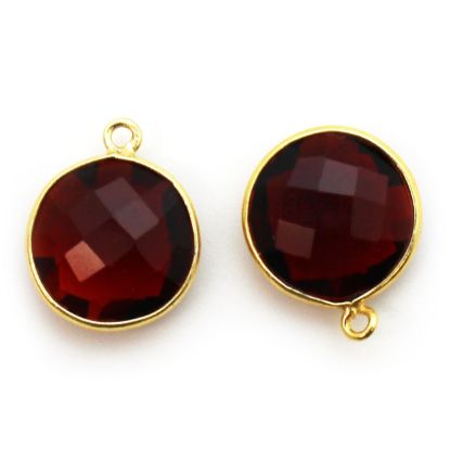 Wholesale Gold plated Sterling Silver Round Bezel Garnet Quartz Gemstone Pendant, Wholesale Gemstone Pendants for Jewelry Making