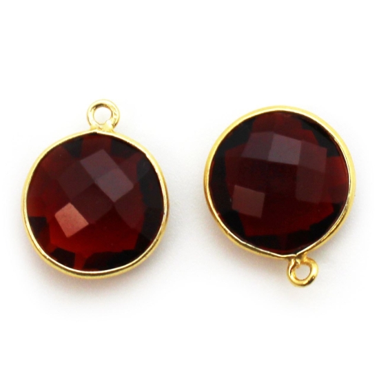 Wholesale Gold plated Sterling Silver Round Bezel Garnet Quartz Gemstone Pendant, Wholesale Gemstone Pendants for Jewelry Making