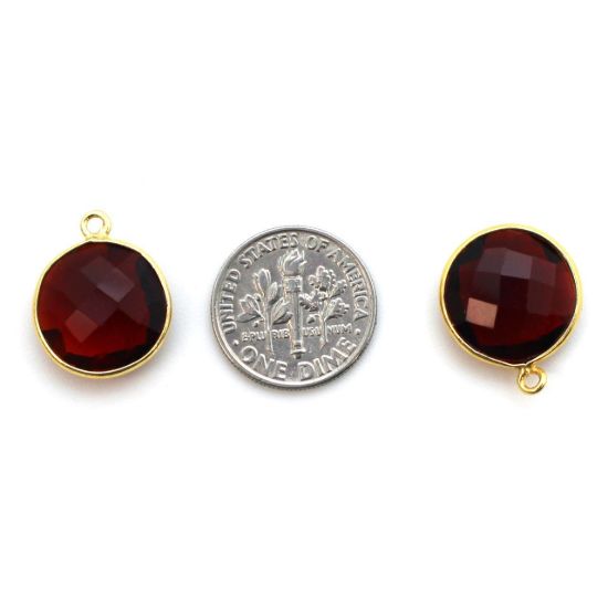 Wholesale Gold plated Sterling Silver Round Bezel Garnet Quartz Gemstone Pendant, Wholesale Gemstone Pendants for Jewelry Making
