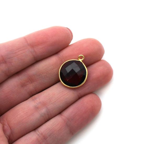 Wholesale Gold plated Sterling Silver Round Bezel Garnet Quartz Gemstone Pendant, Wholesale Gemstone Pendants for Jewelry Making