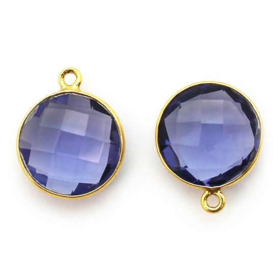 Wholesale Gold plated Sterling Silver Round Bezel Iolite Quartz Gemstone Pendant, Wholesale Gemstone Pendants for Jewelry Making