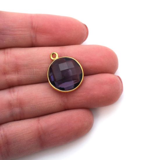 Wholesale Gold plated Sterling Silver Round Bezel Iolite Quartz Gemstone Pendant, Wholesale Gemstone Pendants for Jewelry Making