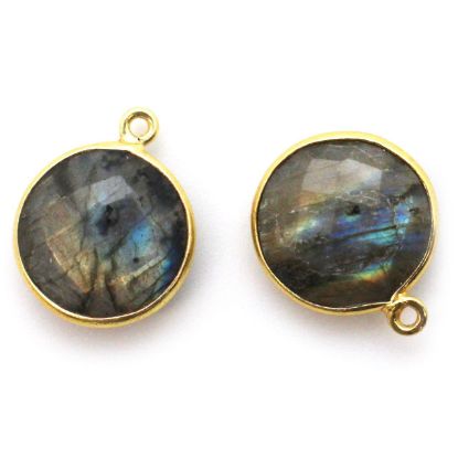 Wholesale Gold plated Sterling Silver Round Bezel Labradorite Gemstone Pendant, Wholesale Gemstone Pendants for Jewelry Making