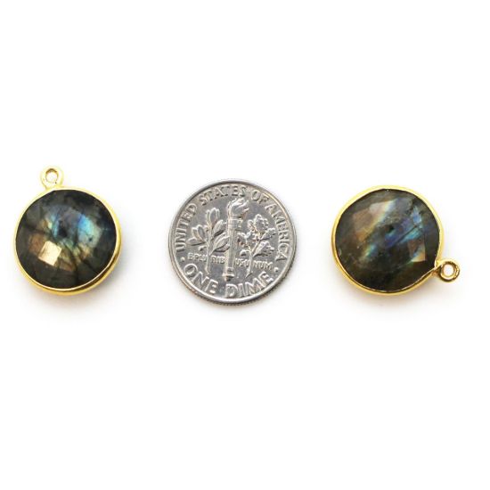 Wholesale Gold plated Sterling Silver Round Bezel Labradorite Gemstone Pendant, Wholesale Gemstone Pendants for Jewelry Making