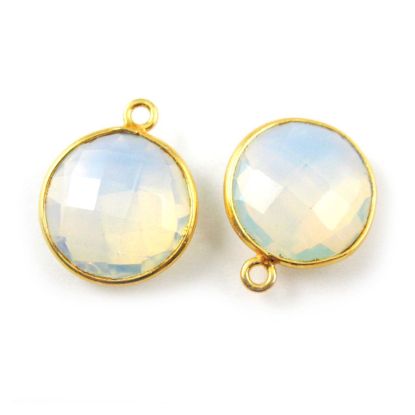 Wholesale Gold plated Sterling Silver Round Bezel Opalite Quartz Gemstone Pendant, Wholesale Gemstone Pendants for Jewelry Making