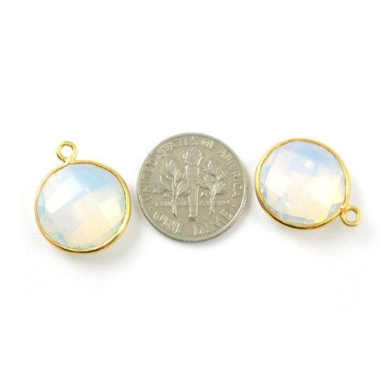 Wholesale Gold plated Sterling Silver Round Bezel Opalite Quartz Gemstone Pendant, Wholesale Gemstone Pendants for Jewelry Making