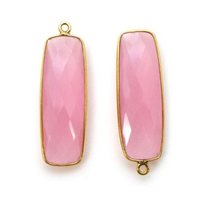Wholesale Gold plated Sterling Silver Rectangle Bezel Pink Chalcedony Gemstone Pendant, Wholesale Gemstone Pendants for Jewelry Making