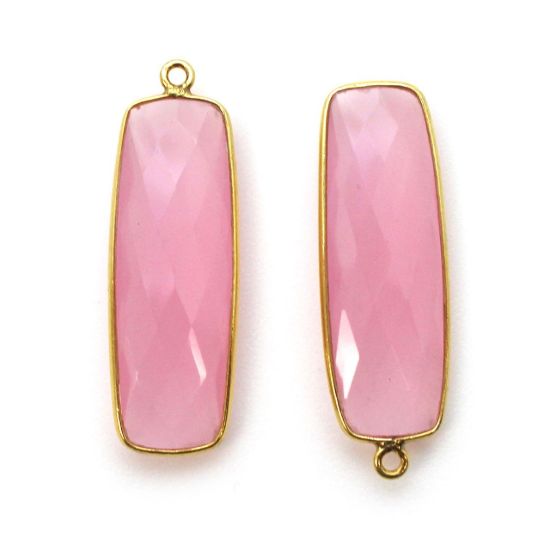 Wholesale Gold plated Sterling Silver Rectangle Bezel Pink Chalcedony Gemstone Pendant, Wholesale Gemstone Pendants for Jewelry Making
