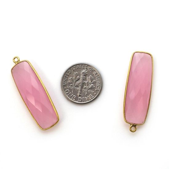 Wholesale Gold plated Sterling Silver Rectangle Bezel Pink Chalcedony Gemstone Pendant, Wholesale Gemstone Pendants for Jewelry Making