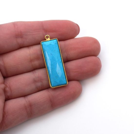Wholesale Gold plated Sterling Silver Rectangle Bezel Pink Chalcedony Gemstone Pendant, Wholesale Gemstone Pendants for Jewelry Making