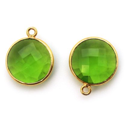 Wholesale Gold plated Sterling Silver Round Bezel Peridot Quartz Gemstone Pendant, Wholesale Gemstone Pendants for Jewelry Making