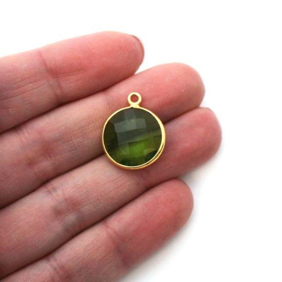 Wholesale Gold plated Sterling Silver Round Bezel Peridot Quartz Gemstone Pendant, Wholesale Gemstone Pendants for Jewelry Making