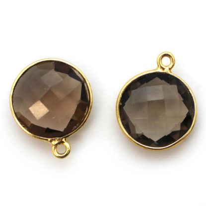 Wholesale Gold plated Sterling Silver Round Bezel Smokey Quartz Gemstone Pendant, Wholesale Gemstone Pendants for Jewelry Making